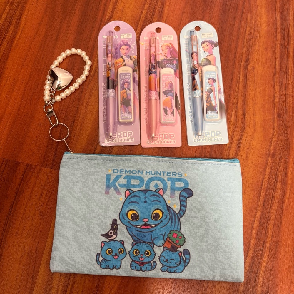 Kpop demon Hunter pouch wristlet/clutch & 3 mechanical pencils sets